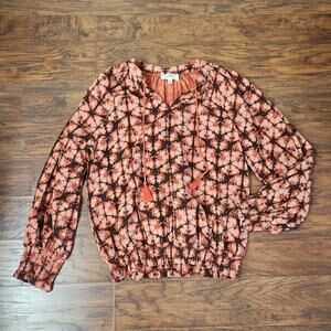 Anthropologie x Porridge Elisabeth Peasant Blouse Size XL Rust Ikat Boho Top